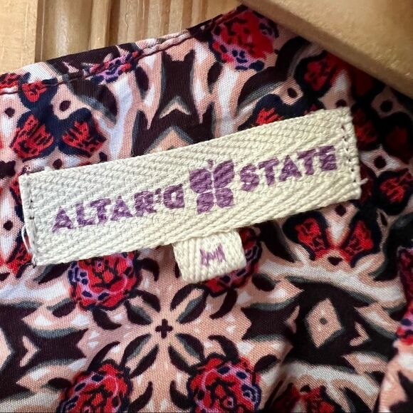 Altar'd State red pink boho tribal floral print short sleeve shift dress medium - Picture 6 of 8